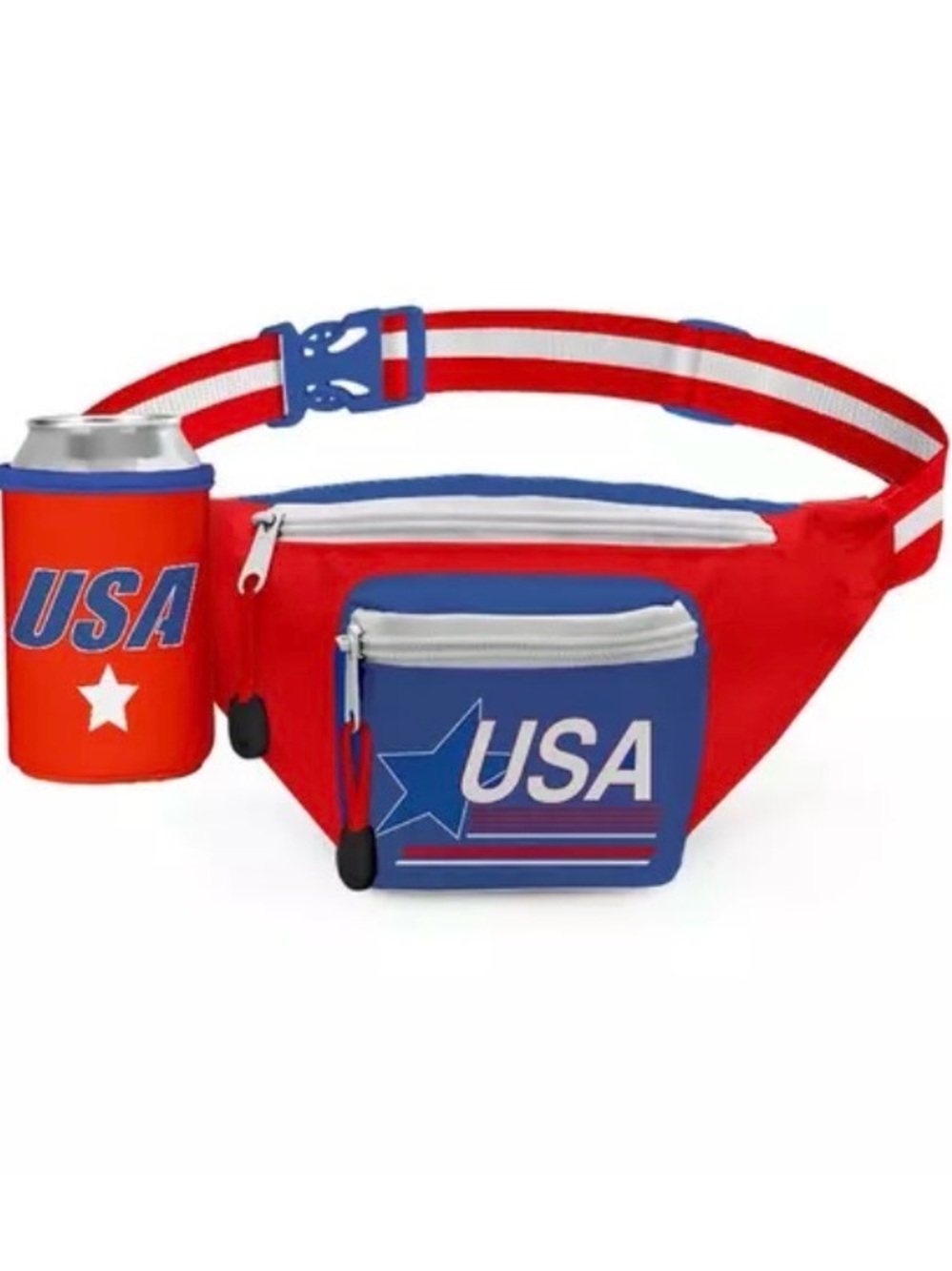 Tipsy Elves Red, Blue & White USA Waist Belt Bag with Can Holder